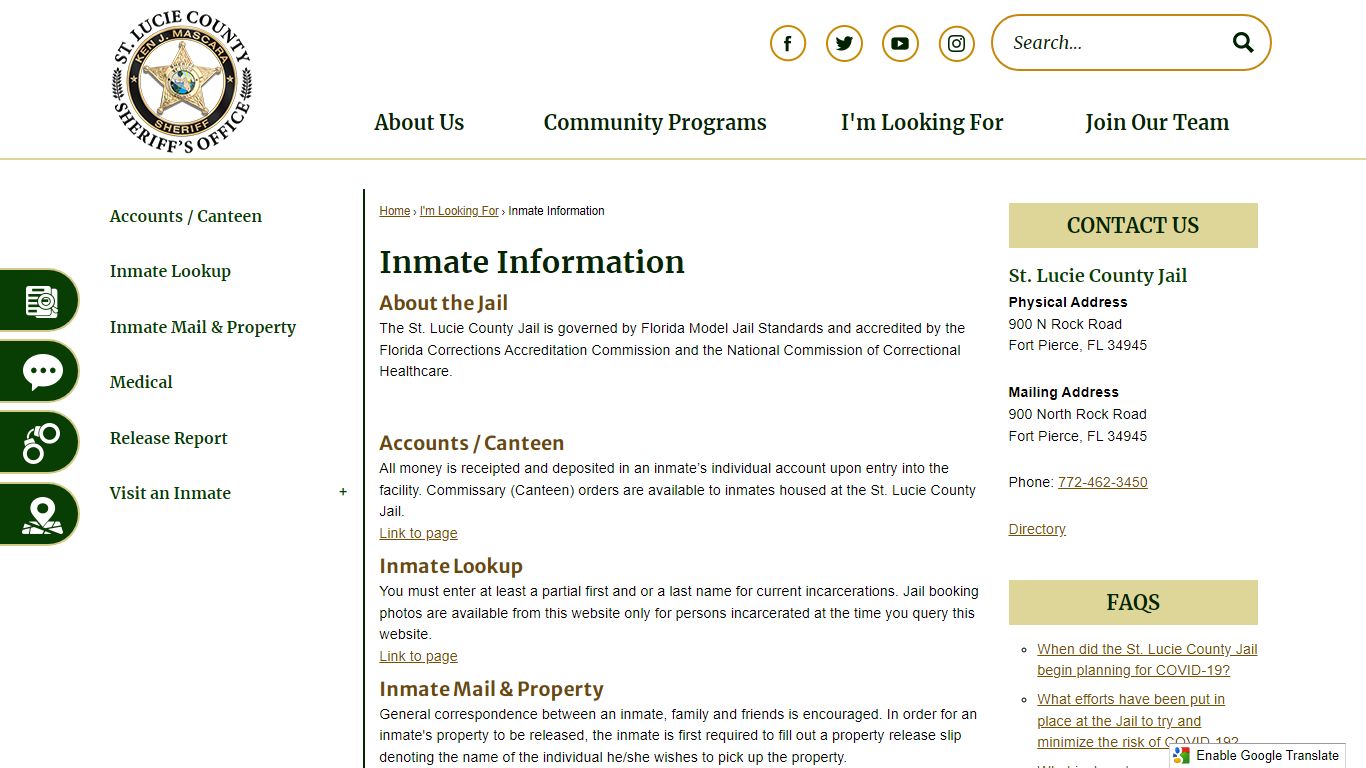 Inmate Information | St. Lucie Co Sheriff's Office, FL